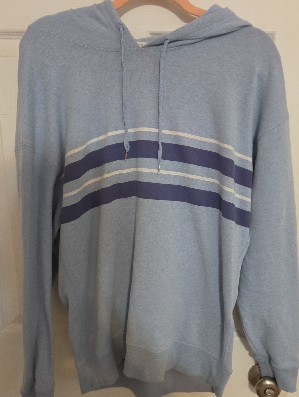 Victoria's Secret Light Blue Hooded Sweatshirt with Navy & White Stripes